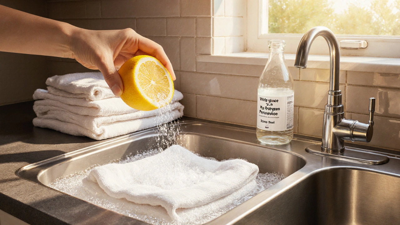 Bílá prádla v dřezu s citronovou šťávou, solí a octem.