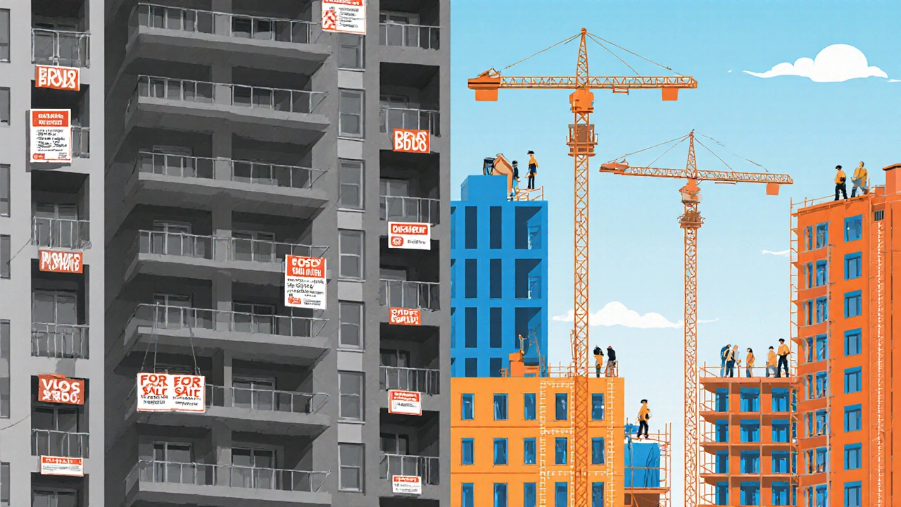 Kontrast mezi opuštěným Brnem a rostoucí Ostravou s stavebními jeřáby