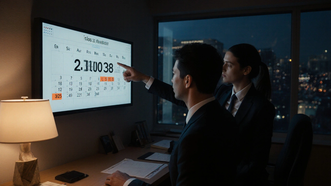 Realitní kancelář s čítačem 23 měsíců a kalendářem ukazujícím klíčové termíny pro DPH.