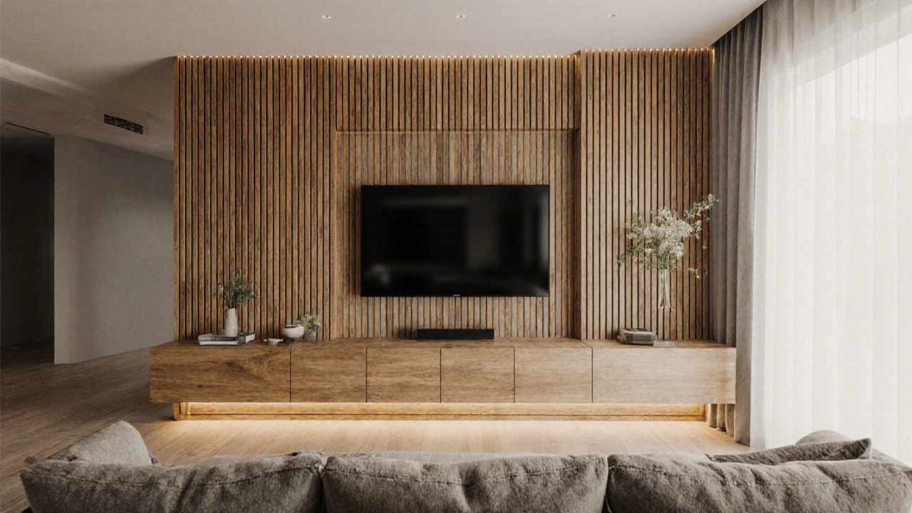 TV stěna v obývacím pokoji: jak správně umístit, zapojit kabely a zajistit akustiku