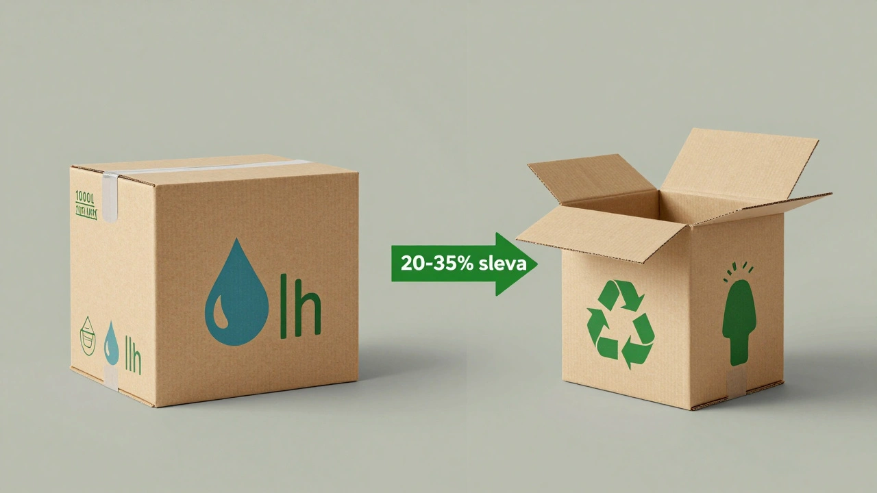 Srovnání nového a otevřeného zboží s ukázkou úspory energie a vody.