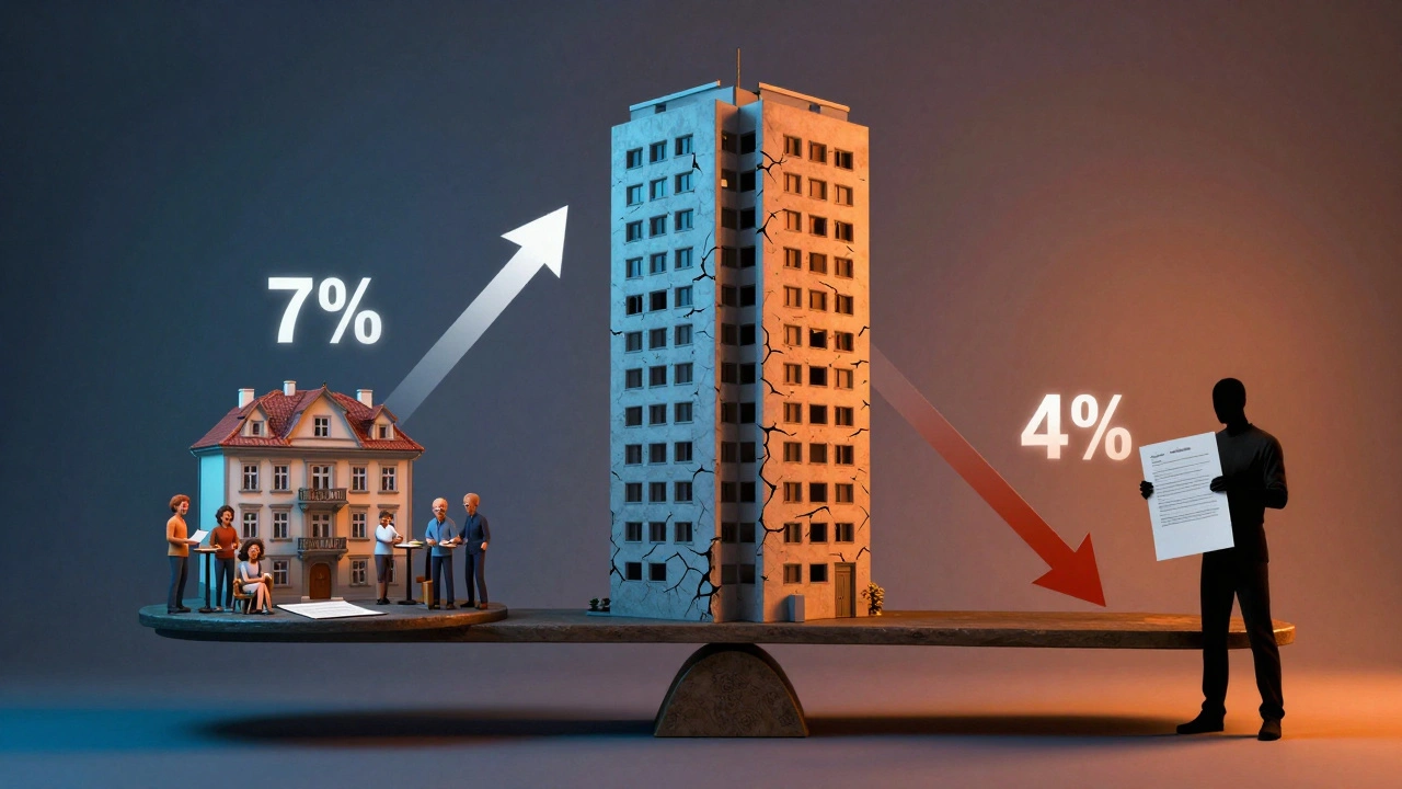 Váha ukazující výnosnost bytu v Brně oproti Praze s podpisem smlouvy a prázdnými okny.