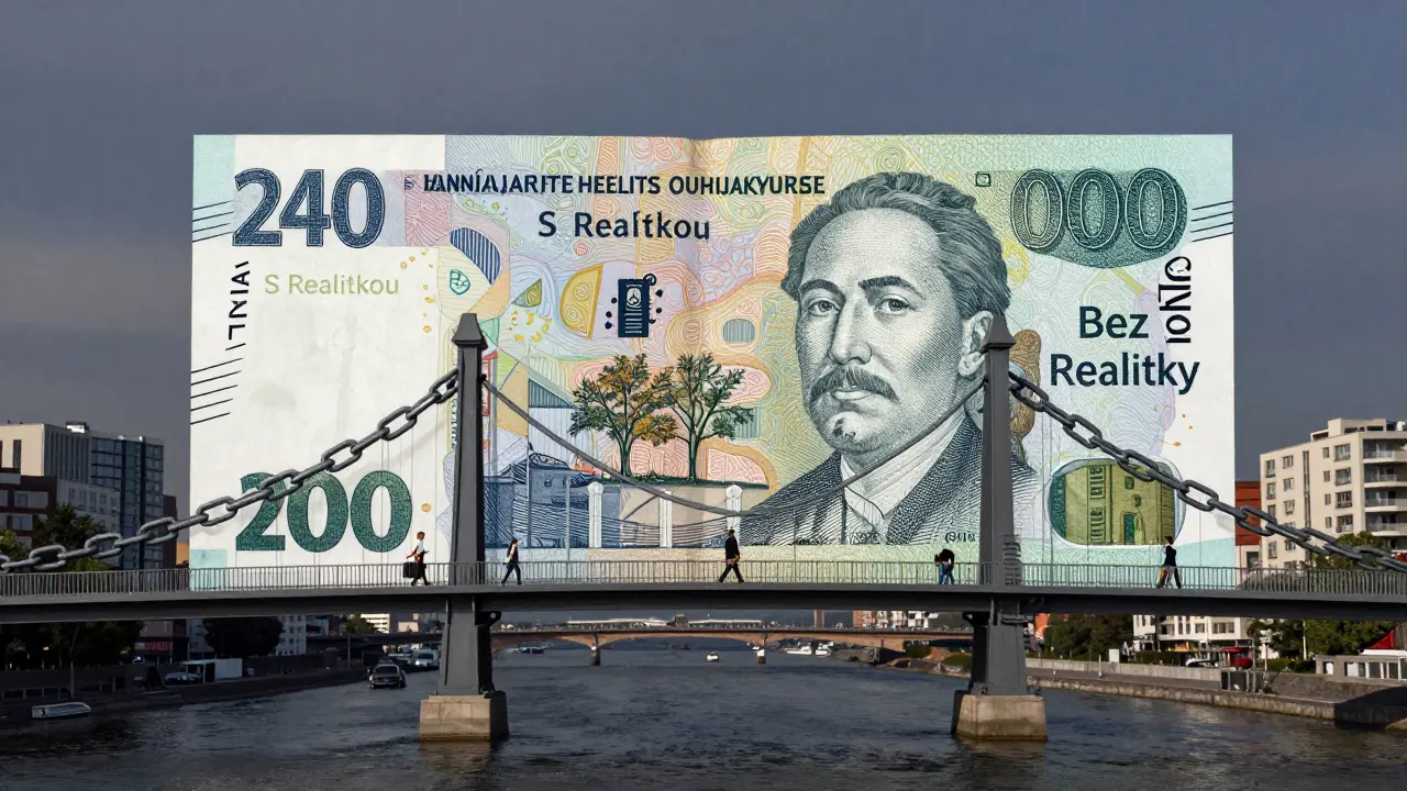 Bankovka tvaru mostu spojující prodej s a bez realitky, symbolizující úsporu 240 000 Kč.