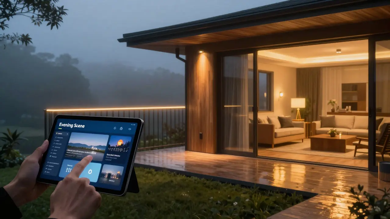 Chytrý systém osvětlení synchronizuje světlo uvnitř a venku jedním kliknutím, bez kabelů.