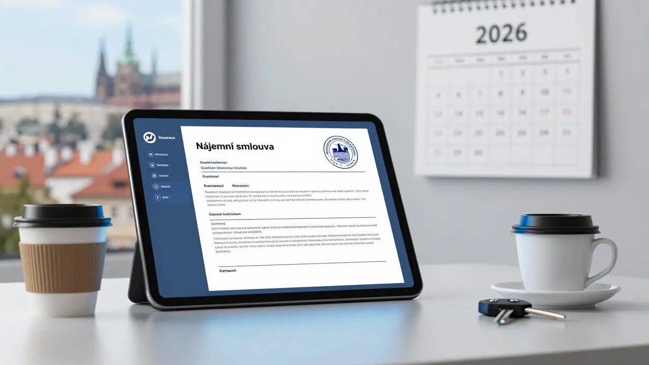 Elektronický podpis nájemní smlouvy na tabletu s datem 1.1.2026.