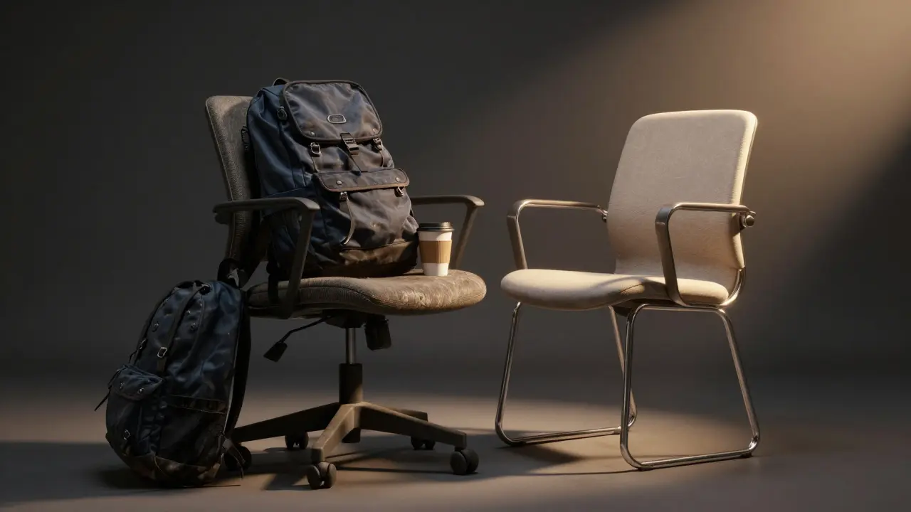 Porovnání levného a kvalitního křesla: jedno se rozbíjí, druhé svítí jako symbol zdraví.