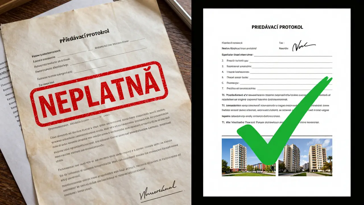 Porovnání neplatné a správně vyplněné nájemní smlouvy s přílohami.