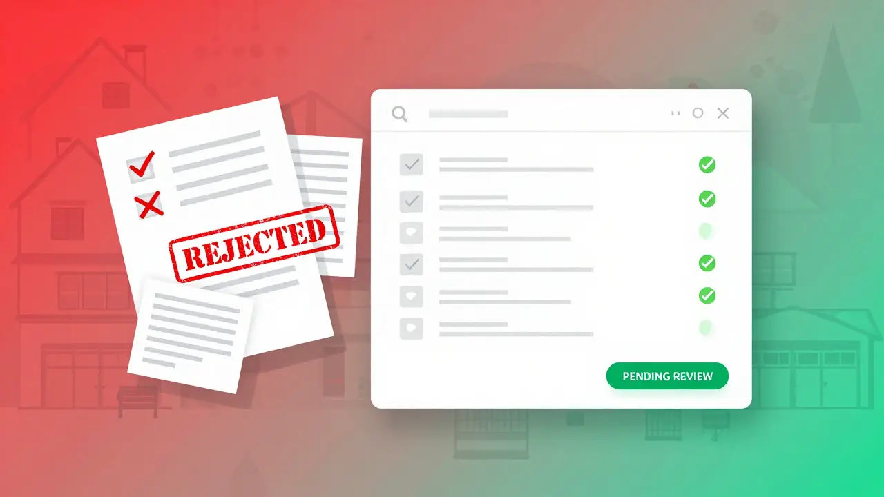 Porovnání zamítnuté a správně podané žádosti o stavební povolení.