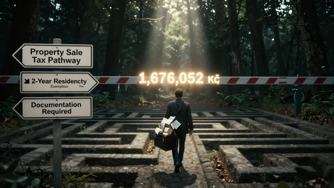 Cesta k osvobození od daně z prodeje nemovitosti s významnými značkami a překážkami.