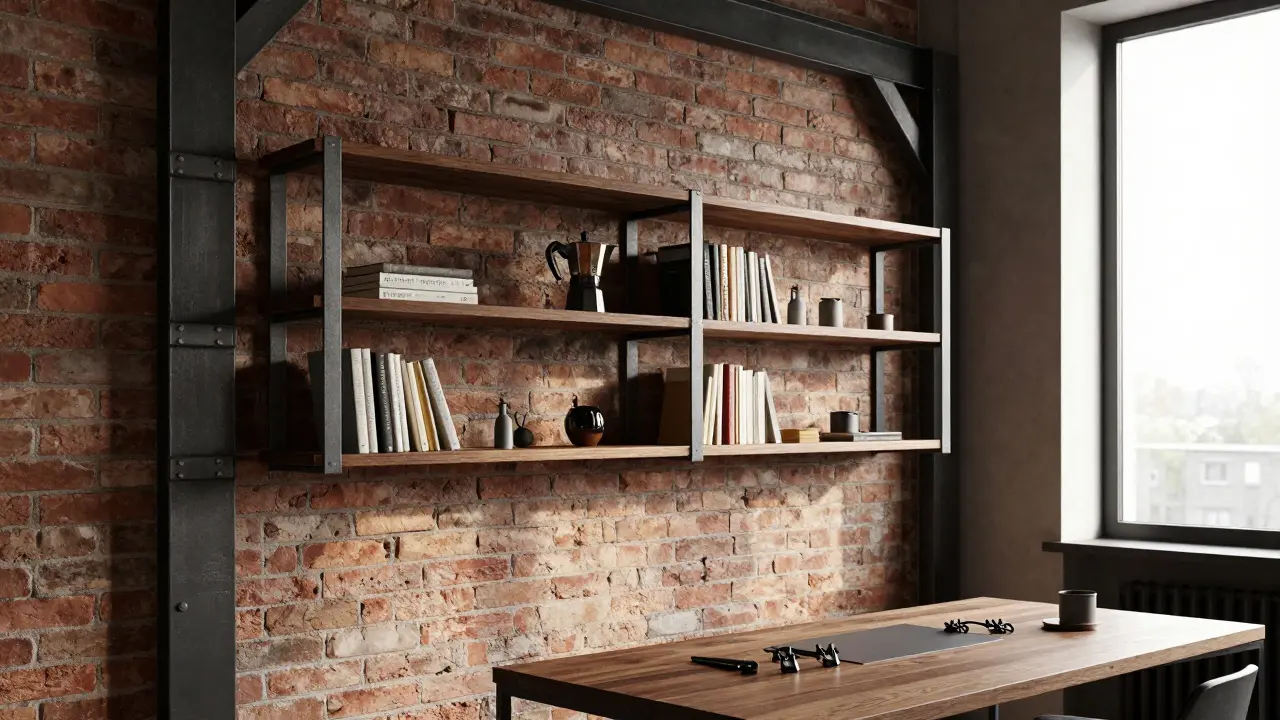 Loftová pracovna: jak vytvořit efektní prostor s otevřenými policiemi a kovem