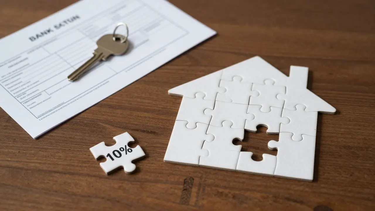 Nepřipojený 10% podíl jako chybějící kus skládačky tvaru domu.