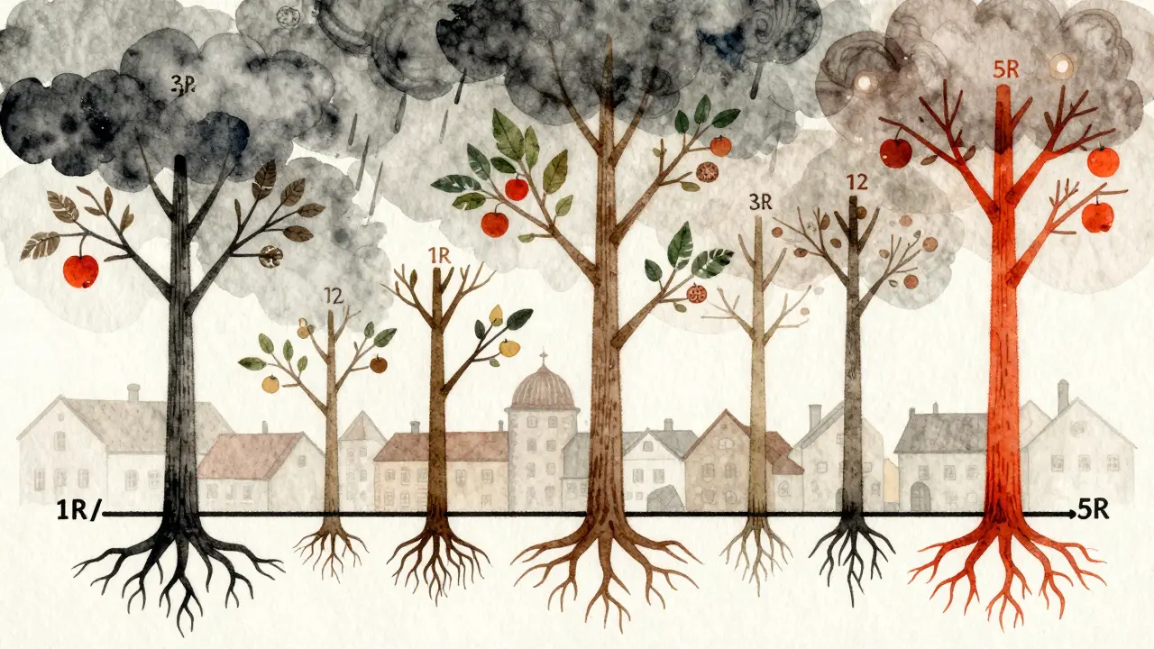 Abstraktní ilustrace délek fixace hypotéky s časovou osou a riskovými zónami