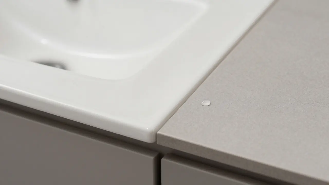 Detail lesklého povrchu sanitárního nábytku odolného vůči vlhkosti.