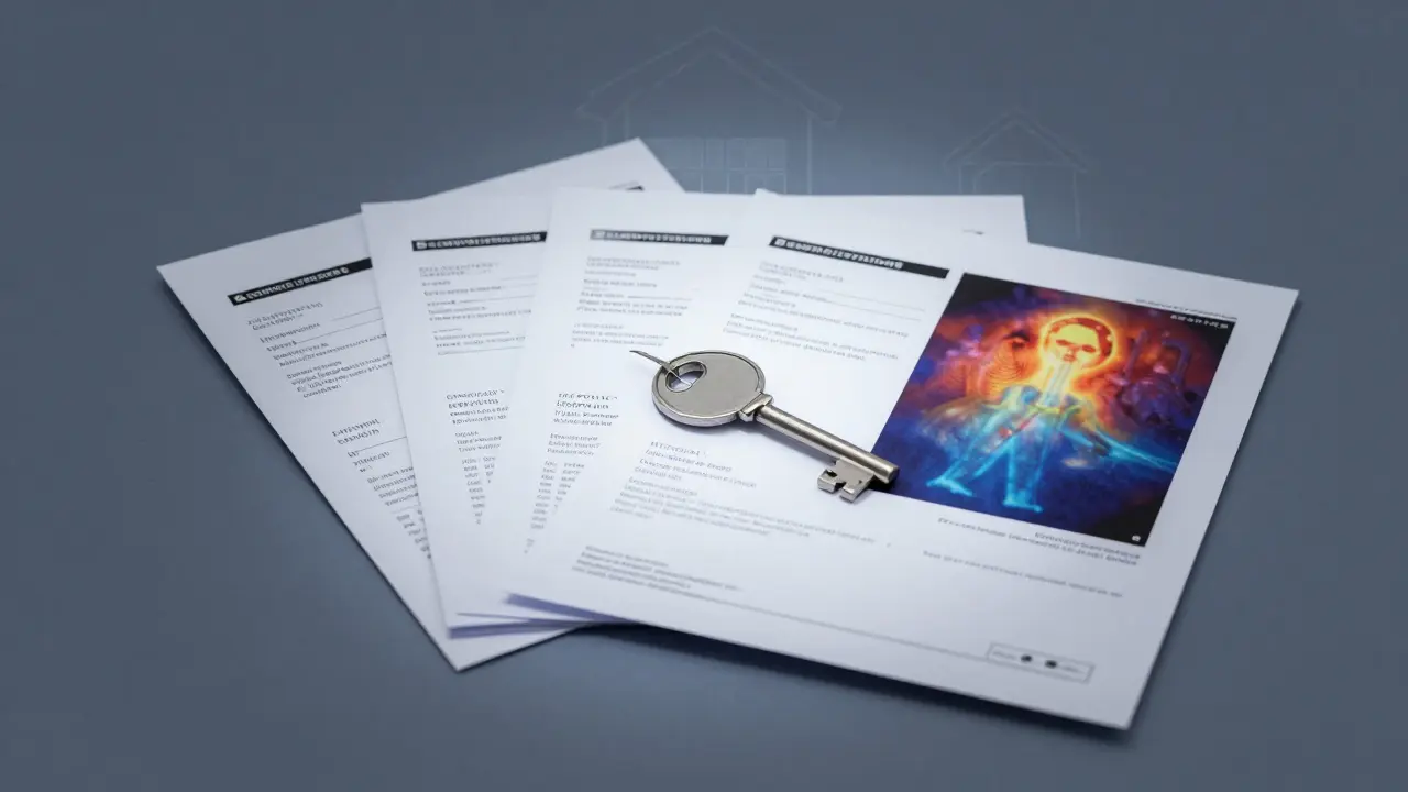 Dokumenty o kontrole kvality a certifikáty leží vedle klíče symbolizujícího důvěru a odpovědnost.