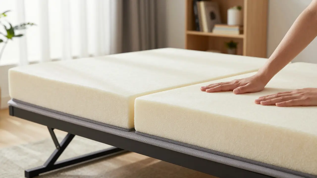 Dvě poloviční matrace na rozkládací pohovce, ukazující přesné zarovnání a podporu pro pohodlný spánek.