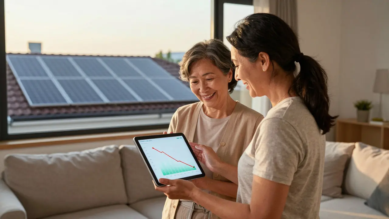 Spokojený pár v zatepleném domě s fotovoltaikou na střeše.