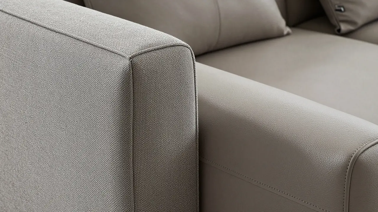 Detail kvalitních materiálů sedací soupravy: látka a kůže