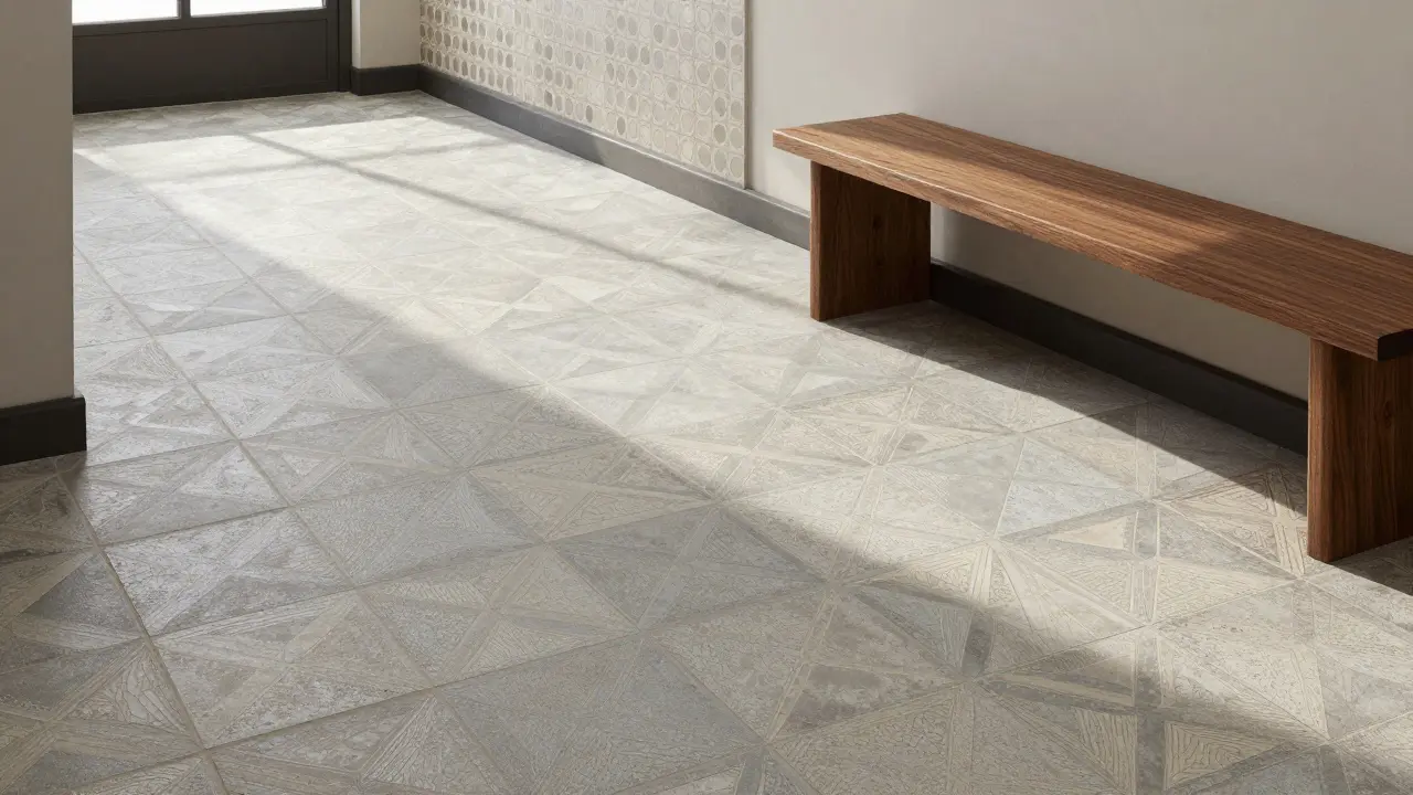 Geometrické dlaždice na podlaze a zdi chodby