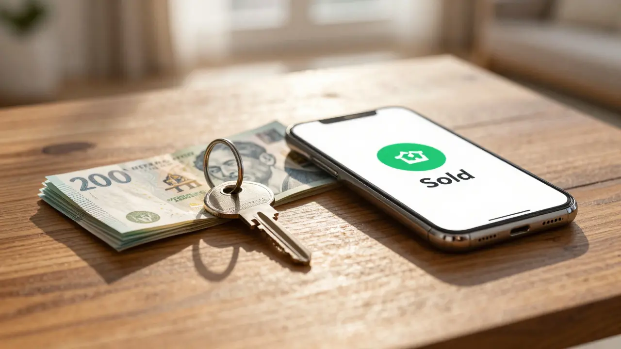 Klíče a peníze jako symbol výnosnosti investice do home stagingu
