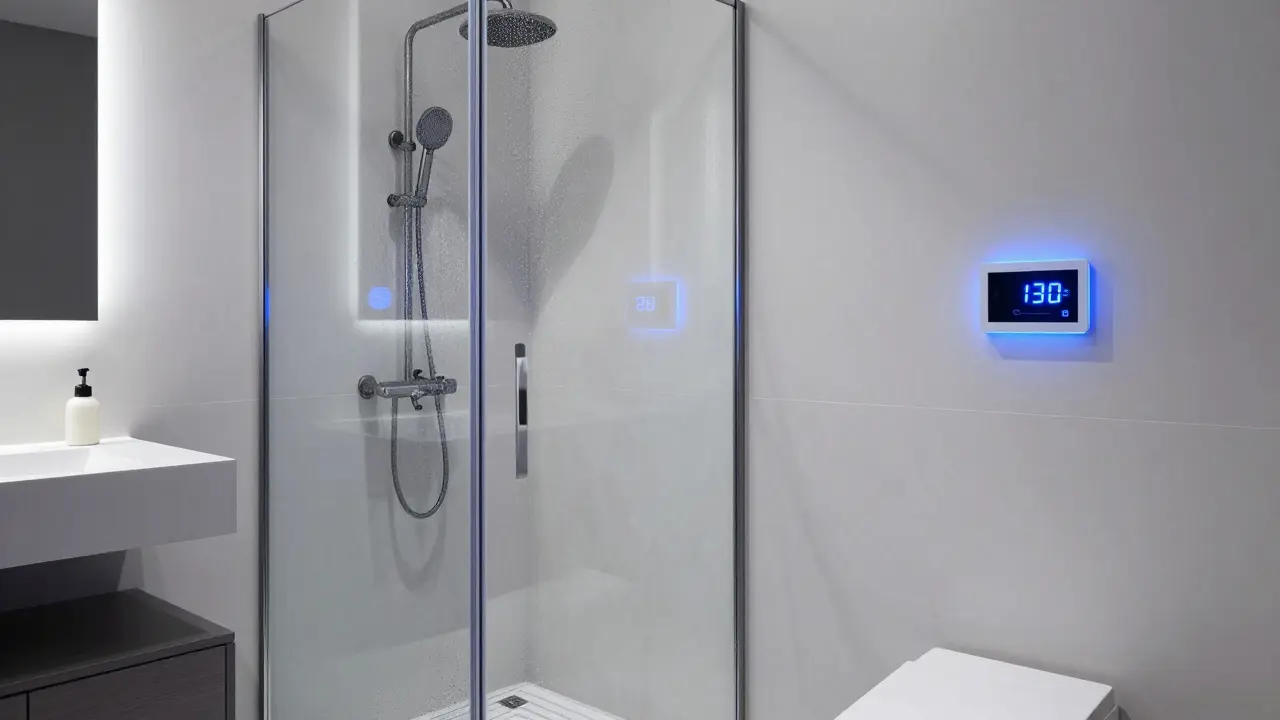 Moderní chytrá koupelna s LED osvětlením a senzory