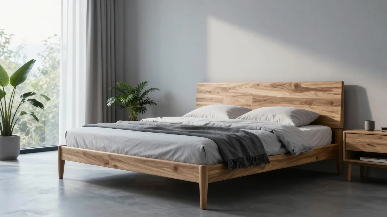 Minimalistická ložnice s udržitelným nábytkem z lokálního dřeva