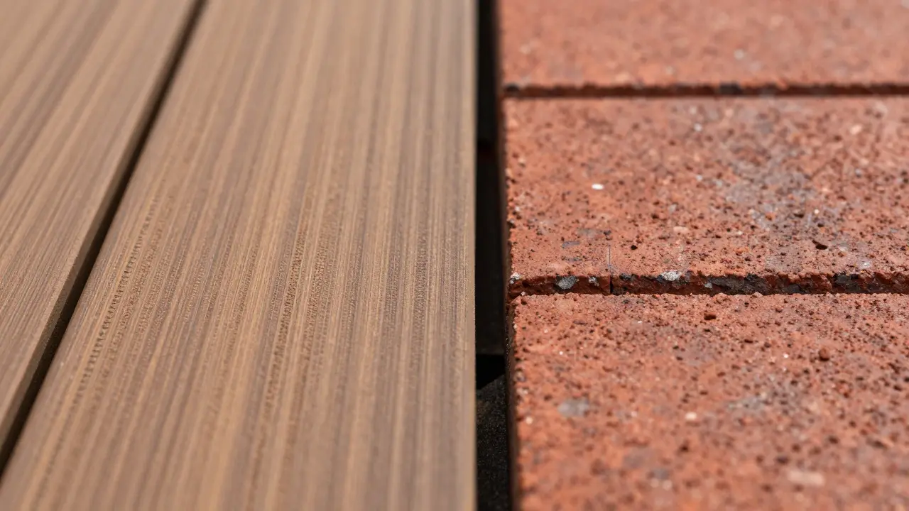 Detailní pohled na kompozitní a cihlovou dlažbu pro balkony