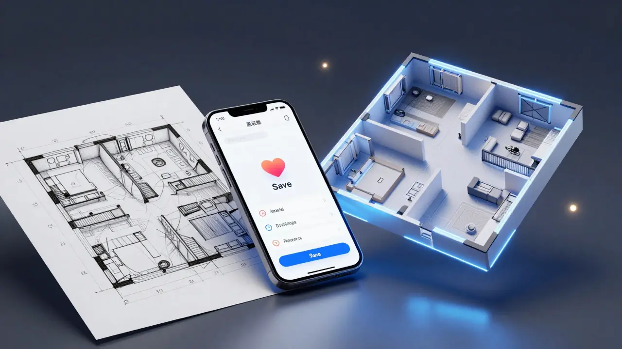 Srovnání ručního náčrtu a profesionálního 3D modelu nemovitosti