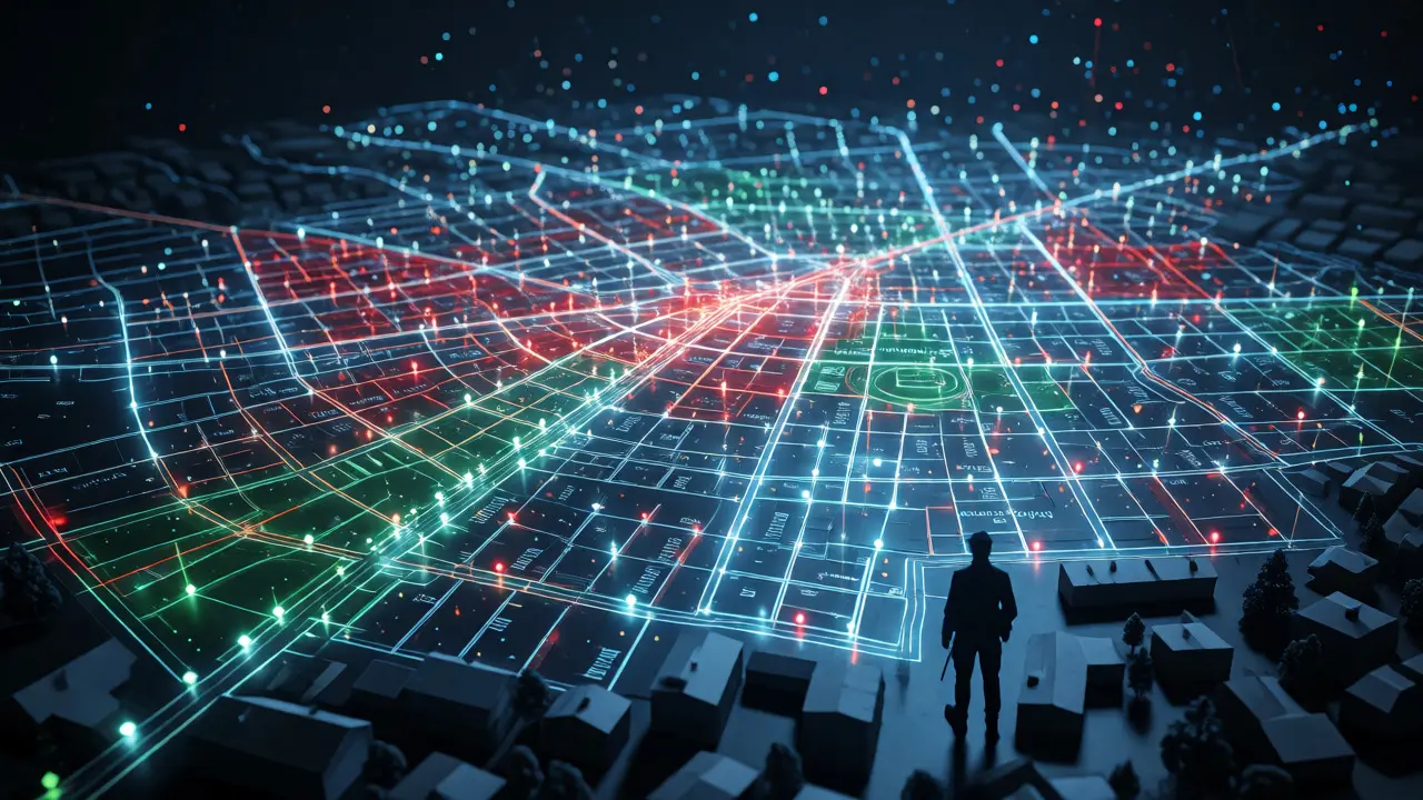 Holografická mapa předpovídající rizika kriminality ve městě.