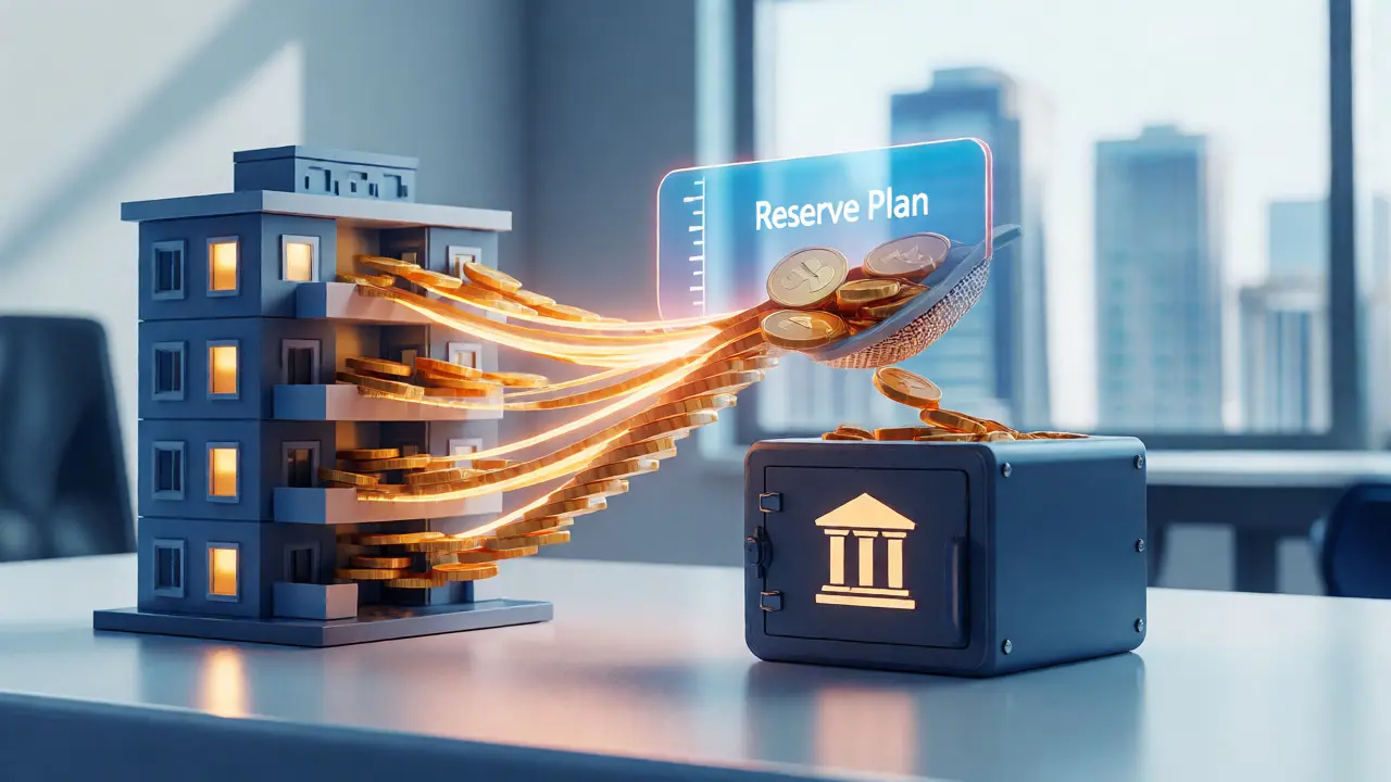 Konceptuální vizualizace toku financí z pronájmu do rezervního fondu pro opravy.